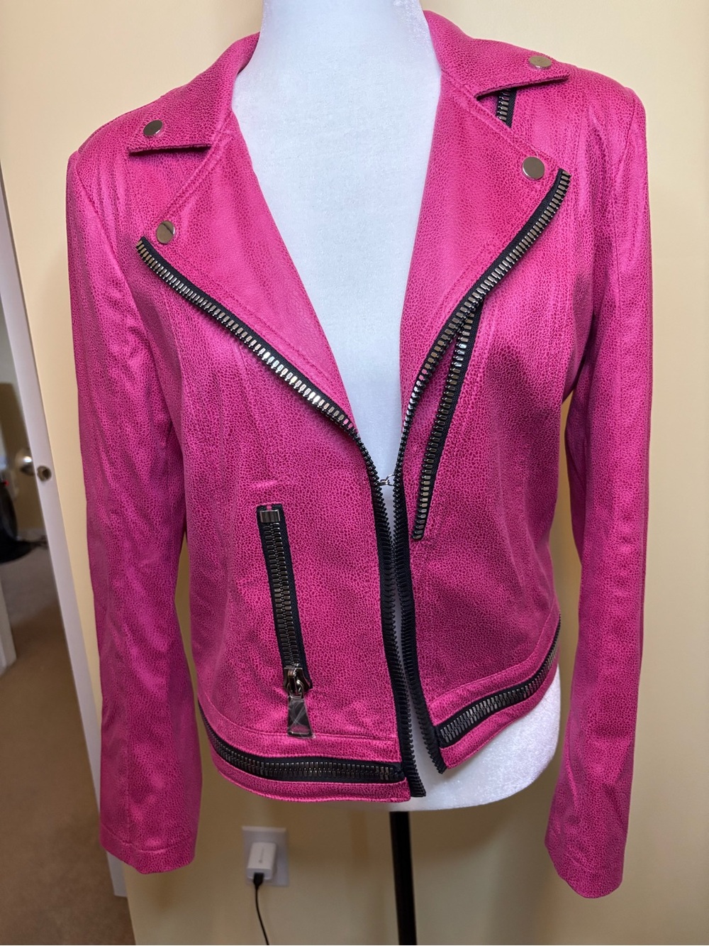Joseph Ribkoff Hot Pink Moto Faux Leather Jacket